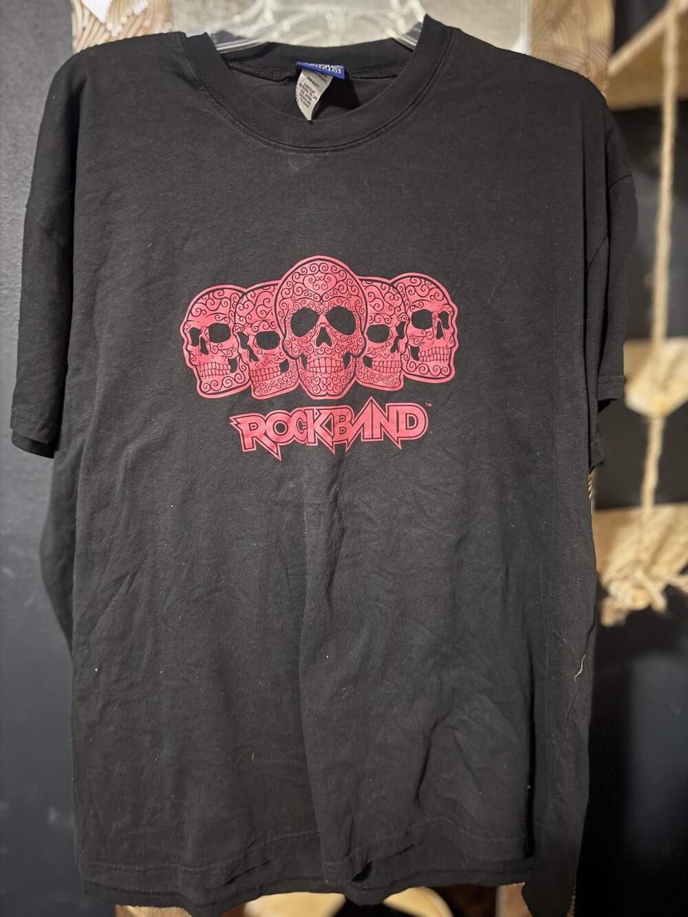 2009 Harmonix Rock Band Promo T-Shirt with Red Sugar Skull Graphic